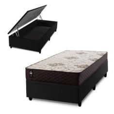 Imagem de Conjunto Box Baú Allura Marrom 96x203x65 c/ Molas Ensacadas - King Hou