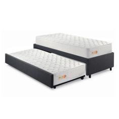 Imagem de Bicama Box Solteiro Tecido Linho Cinza 88X188 Com Dois Colchões Molas