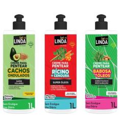 Imagem de Kit Creme Para Pentear 1L Cachos Babosa e Rícino Sallon Linda