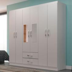 Imagem de Guarda-Roupa Solteiro Atalaia 6 Portas 2 Gavetas Com Espelho Branco -