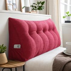 Imagem de Travesseiro triangular grande para cabeceira com bolso, almofada de cabeceira de linho para sentar na cama, almofada triangular para cabeceira macia e fofa, G-King