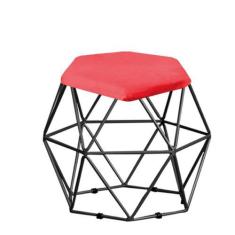 Imagem de Kit 10 Puff Banqueta Aramado Mila Base Preta Hexágono Suede Vermelho -