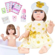 Imagem de Boneca Bebê Reborn Realista Silicone Vestido Coroa Dourada - VR TOYS