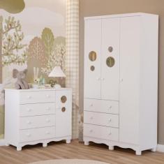 Imagem de Quarto de Bebê Completo com Guarda Roupa 3 Portas Cômoda Bolinha 4 Gav