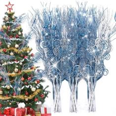 Imagem de 48 palhetas de árvore de Natal, enfeites de caule de baga com glitter artificial, palitos de doces de Natal falsos, galhos decorativos com glitter para árvore de Natal, guirlanda de artesanato,