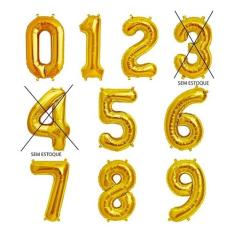 Imagem de Balão Número Dourado 40cm Kit 2 Unidades