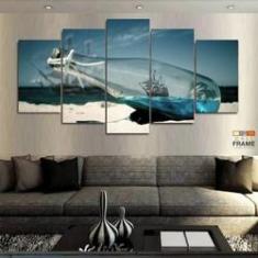 Imagem de Quadro Decorativo Praia Navio Garrafa 130x63 em tecido