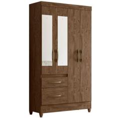 Imagem de Guarda Roupa Madri 110cm 4 Portas Castanho Wood Com Espelho Moval