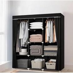 Imagem de Guarda Roupa Portatil Armário para Organizar Roupas Organizador de Roupas Guarda Roupa Dobrável Cor: Preto