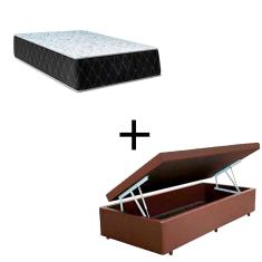 Imagem de Cama Baú Solteiro 88 Tecido Sintético Marrom Com Colchão Marrocos - Poliéster - Espuma D33 30cm