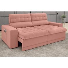 Imagem de Sofá Omega 2,50m Assento Retrátil e Reclinável Velosuede Rose - netsofas