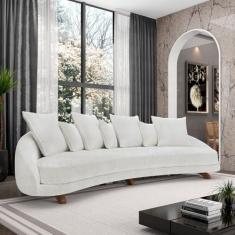 Imagem de Sofá Living 3 Lugares 265cm Pés Madeira Morales com Almofadas Bouclê Off White G52 - Gran Belo