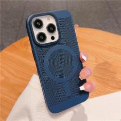 Imagem de Capa magnética de grade de malha de dissipação de calor ultrafina para iPhone 15 13 12 14 11 Pro Max Matte Hard Steel Magsafing Cove, azul marinho, para iPhone 12
