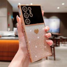Imagem de Capa transparente com revestimento gradiente de coração fofo amor para Samsung S23 Ultra S22 Plus S21 S20 FE A52 A53 A54 A23 A24 A14 Capa mole, dourada, para Samsung S21FE