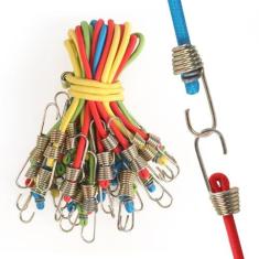 Imagem de D.Y.A Pacote com 24 mini cordas elásticas de 25 cm, cordas elásticas de látex com ganchos de aço para capas de lona, coberturas de lona, motocicleta, carga, enfeites de Natal (vermelho, amarelo, azul
