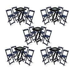 Imagem de Kit 5 Conjuntos De Mesa Bistrô Dobrável Jack Daniel`s Com 4 Banquetas De Madeira Preta