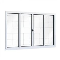Imagem de Janela de Aço de Correr 100x120cm 4 Folhas com Grade e Vidro Liso Riobras Branco