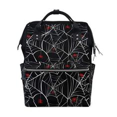Imagem de ColourLife Mochila para fraldas Halloween Red Spider Web Casual Daypack Multifuncional