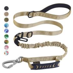 Imagem de Hotsky Coleira tática para cães resistentes para cães médios e grandes, correia elástica forte com absorção de choque, trelas acolchoadas para cães militares de alça dupla com cinto de segurança de