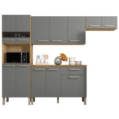 Imagem de Cozinha Compacta Com Balcão 251cm Louis K02 Freijó/gris - Mpozenato