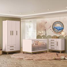 Imagem de Quarto de Bebê Qencanto Slim Completo Qmovi Rosa Acetinado + Colchão Ortobom
