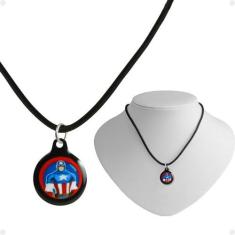 Imagem de Colar infantil menino + pingente premium capitão america azul presente