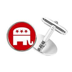 Imagem de DIYthinker Abotoaduras com clipe de botão redondo para festa republicana com emblema de elefante americano