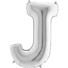 Imagem de Balão Metalizado Prata Letra J - 1 Metro