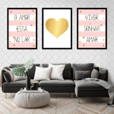 Imagem de Kit 3 Quadros Decorativos O Amor Está No Ar 45x34cm