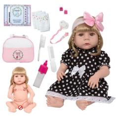 Imagem de Boneca Reborn Loira + Bolsa Maternidade Diversos Acessórios - Cegonha