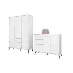 Imagem de Quarto Infantil Bebê Melinda Cômoda Guarda Roupa Branco
