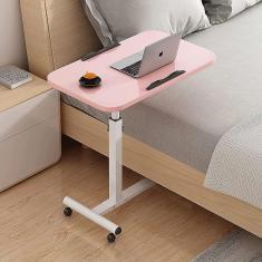 Imagem de Mesas médicas sobrepostas Mesa de cabeceira dobrável com rodas, altura ajustável móvel sobre a cama Mesa rolante para computador portátil Mesa final para escritório, hospital e casa, rosa