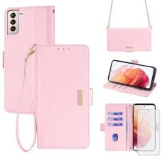 Imagem de Asuwish Capa de celular para Samsung Galaxy S21 5G 6,2 polegadas capa carteira com protetor de tela de vidro temperado e alça de pulso com bloqueio de RFID flip porta-cartão de crédito suporte celular