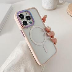 Imagem de Capa de telefone transparente magnética de luxo para iPhone 14 13 12 11 Pro Max Skin Feel Laser Metal Camera Protection Capa acrílica macia, rosa, para iPhone 11Pro Max