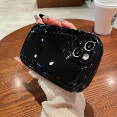 Imagem de Capa de telefone oval de cor doce fofa coreana para iPhone 15 14 13 12 11 Pro Max XS X XR 7 8 Plus SE 3 Capa de amortecedor de almofada de ar brilhante, preta, para iphone xsmax