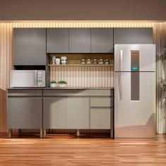 Imagem de Cozinha Compacta Line 9 Portas 1 Gaveta Gris/Freijo - Kits Paraná