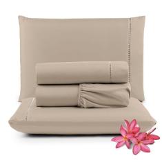 Imagem de Jogo De Lençol Primor King 4 Peças Percal 400 Fios Ponto Palito - Avelã