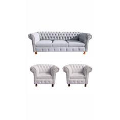 Imagem de Um Sofá Luiz XV 230cm + Duas Poltronas Luiz XV Corano Branco