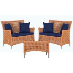 Imagem de 2 Sofás Área e Mesa Igapó Alumínio Pintura Fendi Corda Náutica Estofado Impermeável Almofada 10 Trama