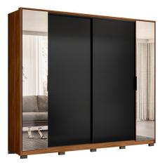 Imagem de Guarda Roupa Casal Laredo 4 Portas Flex com Espelho e Pés - Demartêz Nogueira/Preto Prime tx