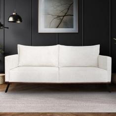Imagem de Sofá Living 3 Lugares com Pés de Ferro Almofadas Soltas 220cm Saiph Bouclê Off White G63 - Gran belo