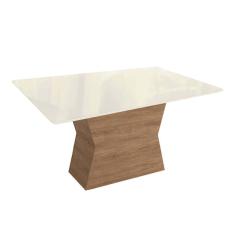 Imagem de Mesa p/ Cozinha Tília c/ Tampo Madeirado c/ Vidro 90x160cm Nogueira/Off White/Vidro Off White - Kappesberg
