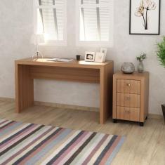 Imagem de Conjunto Home Office 2 Peças Escrivaninha com Gaveteiro 3 Gavetas Espresso Móveis Amendoa