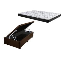 Imagem de Cama Box Baú Marrom Solteiro Colchão Mola bonnel + 61x88x188