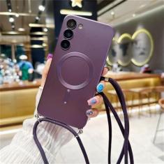 Imagem de Capa magnética de cordão crossbody para Samsung Galaxy S24 S23 S22 S21 Note 20 Ultra 10 S20 FE Plus Capa macia de silicone, roxo escuro, para Samsung S23