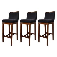 Imagem de Kit 3 Banquetas Alta com Encosto Líbia Madeira Capuccino Suede Preto CCS