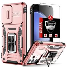 Imagem de FRLMOOES Capa para Samsung Galaxy S23 FE com protetor de tela de vidro 2Tmperado, capa com suporte para Samsung Galaxy S23FE com capa deslizante para câmera e suporte magnético de 360° à prova de