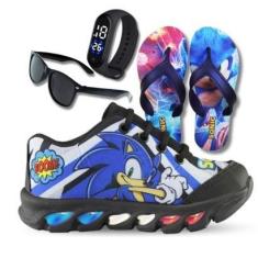 Imagem de tenis de led infantil masculino sonic boom com luzinha meninos mais chinelo com relogio e oculos-Masculino