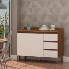 Imagem de Balcão de Cozinha 2 Porta 3 Gavetas Ébano Fosco Off White Fosco sem Tampo Genialflex