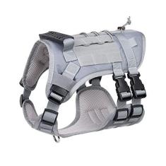 Imagem de FEimaX Peitoral tático para cães, ajustável, sem puxão, peitoral de serviço militar com alça, colete para cães com painéis Molle para cães médios e grandes, treinamento, caça, caminhada (cinza,